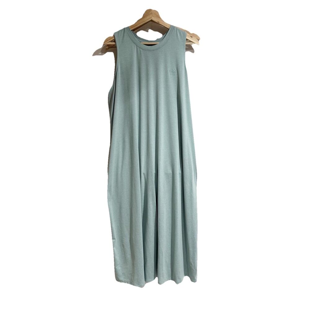 Roots Women XL Blue Sleeveless Maxi Dress Crew Neck Shift Shape Soft
